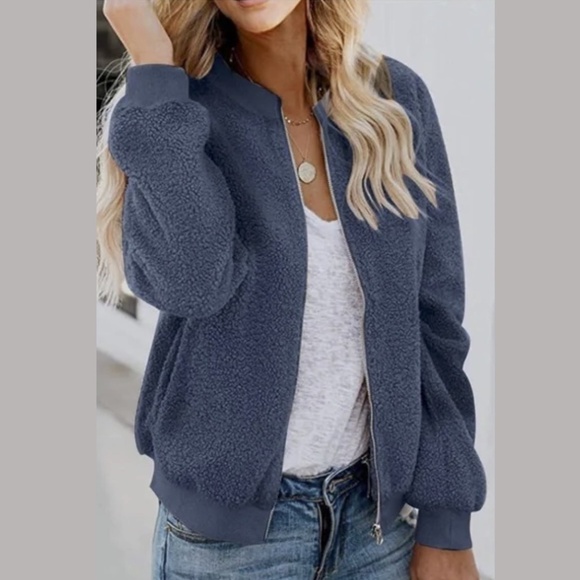 MIROL Women's Sherpa Fleece Jacket Faux Fuzzy‎ Long Sleeve Casual Zip Up L - Picture 6 of 6